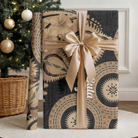 Black Bula Fiji Wrapping Paper Fijian Dance Fan Tapa Cloth Pattern LT14 - Polynesian Pride