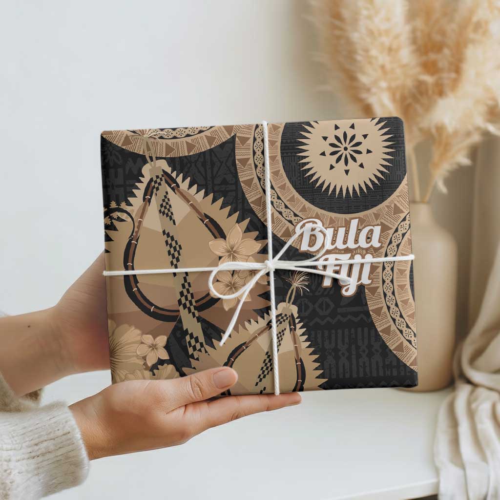 Black Bula Fiji Wrapping Paper Fijian Dance Fan Tapa Cloth Pattern LT14 - Polynesian Pride