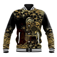 Frangipani Festival Rabaul Baseball Jacket PNG Tribal Baining Mask Tattoo LT14 Unisex Black - Polynesian Pride