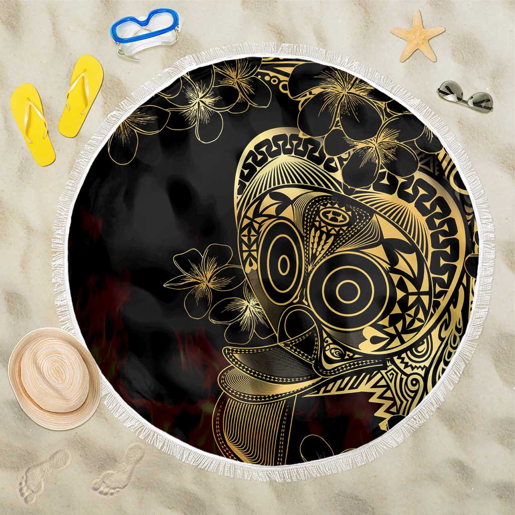 Frangipani Festival Rabaul Beach Blanket PNG Tribal Baining Mask Tattoo LT14 One Size 150cm Black - Polynesian Pride