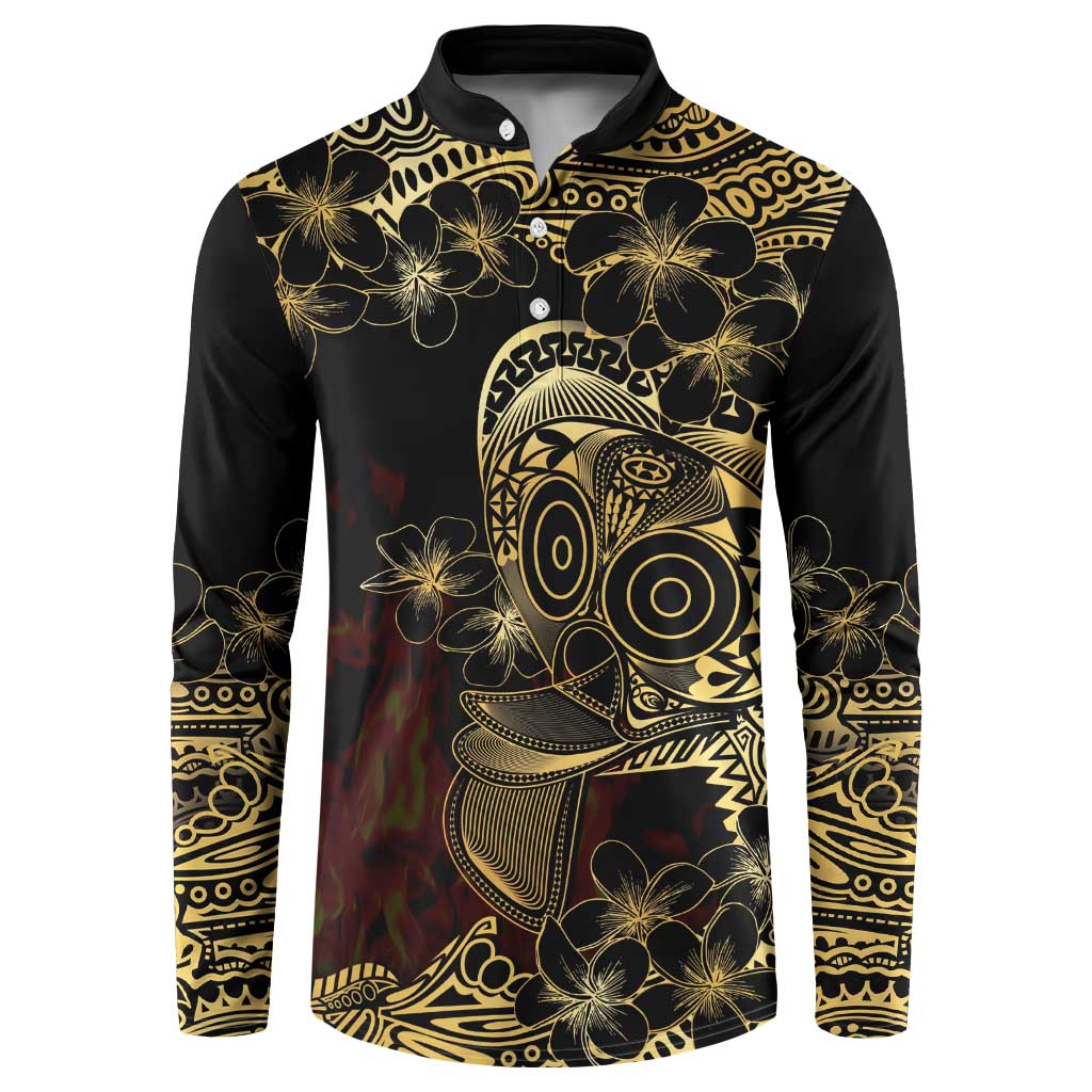 Frangipani Festival Rabaul Button Sweatshirt PNG Tribal Baining Mask Tattoo LT14 Black - Polynesian Pride