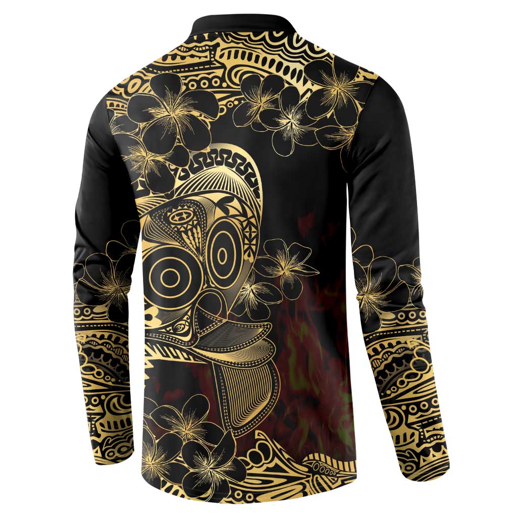 Frangipani Festival Rabaul Button Sweatshirt PNG Tribal Baining Mask Tattoo LT14 - Polynesian Pride