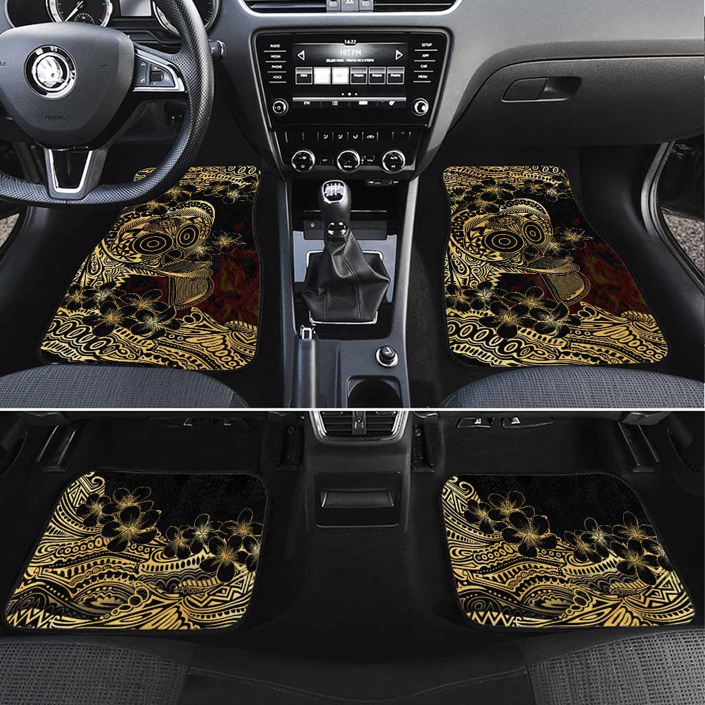 Frangipani Festival Rabaul Car Mats PNG Tribal Baining Mask Tattoo LT14 Set 4pcs Black - Polynesian Pride