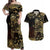 Frangipani Festival Rabaul Couples Matching Off Shoulder Maxi Dress and Hawaiian Shirt PNG Tribal Baining Mask Tattoo - Polynesian Pride