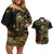 Frangipani Festival Rabaul Couples Matching Off Shoulder Short Dress and Hawaiian Shirt PNG Tribal Baining Mask Tattoo - Polynesian Pride