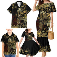 Frangipani Festival Rabaul Family Matching Mermaid Dress and Hawaiian Shirt PNG Tribal Baining Mask Tattoo - Polynesian Pride