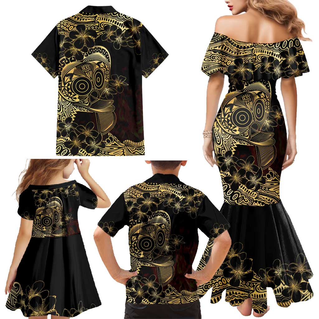Frangipani Festival Rabaul Family Matching Mermaid Dress and Hawaiian Shirt PNG Tribal Baining Mask Tattoo - Polynesian Pride