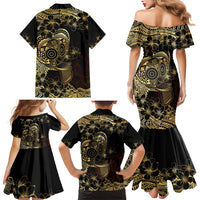 Frangipani Festival Rabaul Family Matching Mermaid Dress and Hawaiian Shirt PNG Tribal Baining Mask Tattoo - Polynesian Pride
