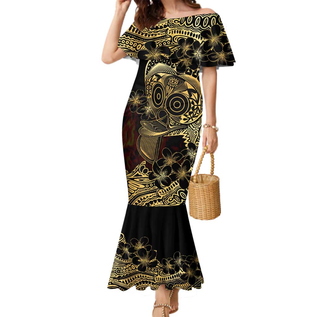 Frangipani Festival Rabaul Family Matching Mermaid Dress and Hawaiian Shirt PNG Tribal Baining Mask Tattoo - Polynesian Pride