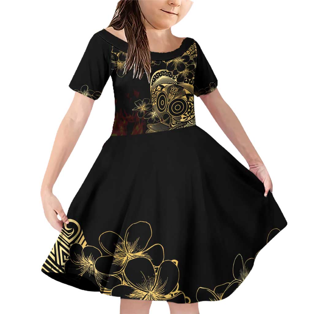 Frangipani Festival Rabaul Family Matching Off Shoulder Short Dress and Hawaiian Shirt PNG Tribal Baining Mask Tattoo - Polynesian Pride