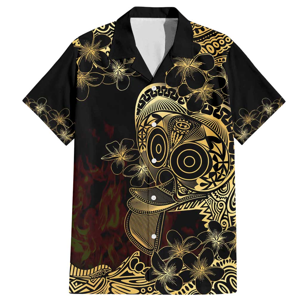 Frangipani Festival Rabaul Family Matching Off Shoulder Short Dress and Hawaiian Shirt PNG Tribal Baining Mask Tattoo - Polynesian Pride