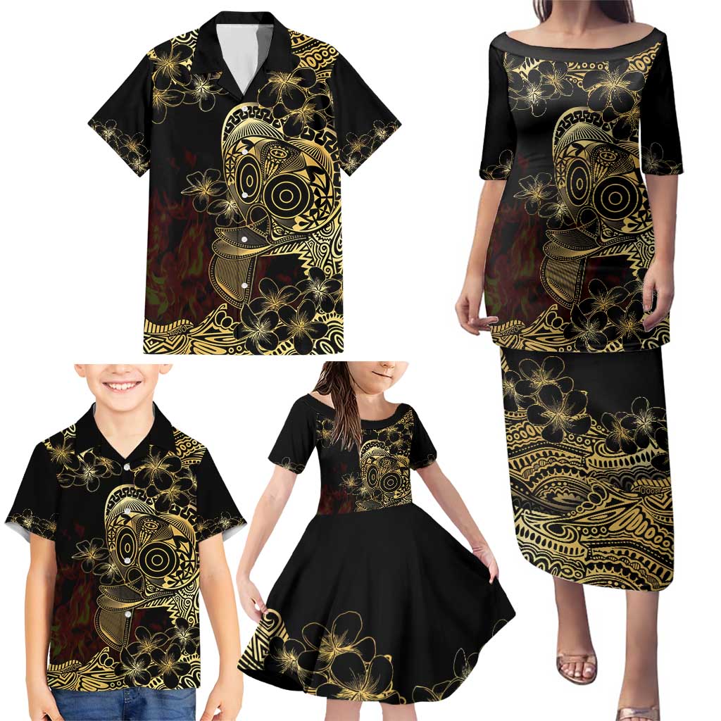 Frangipani Festival Rabaul Family Matching Puletasi and Hawaiian Shirt PNG Tribal Baining Mask Tattoo - Polynesian Pride