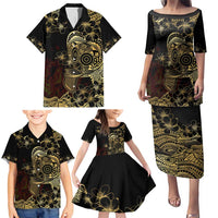 Frangipani Festival Rabaul Family Matching Puletasi and Hawaiian Shirt PNG Tribal Baining Mask Tattoo - Polynesian Pride