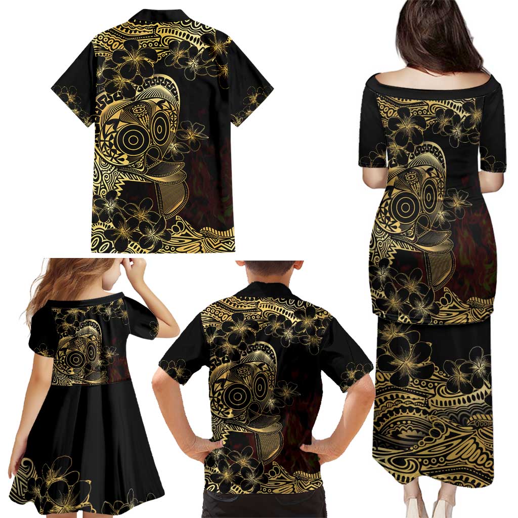 Frangipani Festival Rabaul Family Matching Puletasi and Hawaiian Shirt PNG Tribal Baining Mask Tattoo - Polynesian Pride