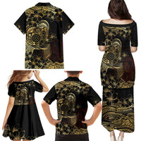 Frangipani Festival Rabaul Family Matching Puletasi and Hawaiian Shirt PNG Tribal Baining Mask Tattoo - Polynesian Pride