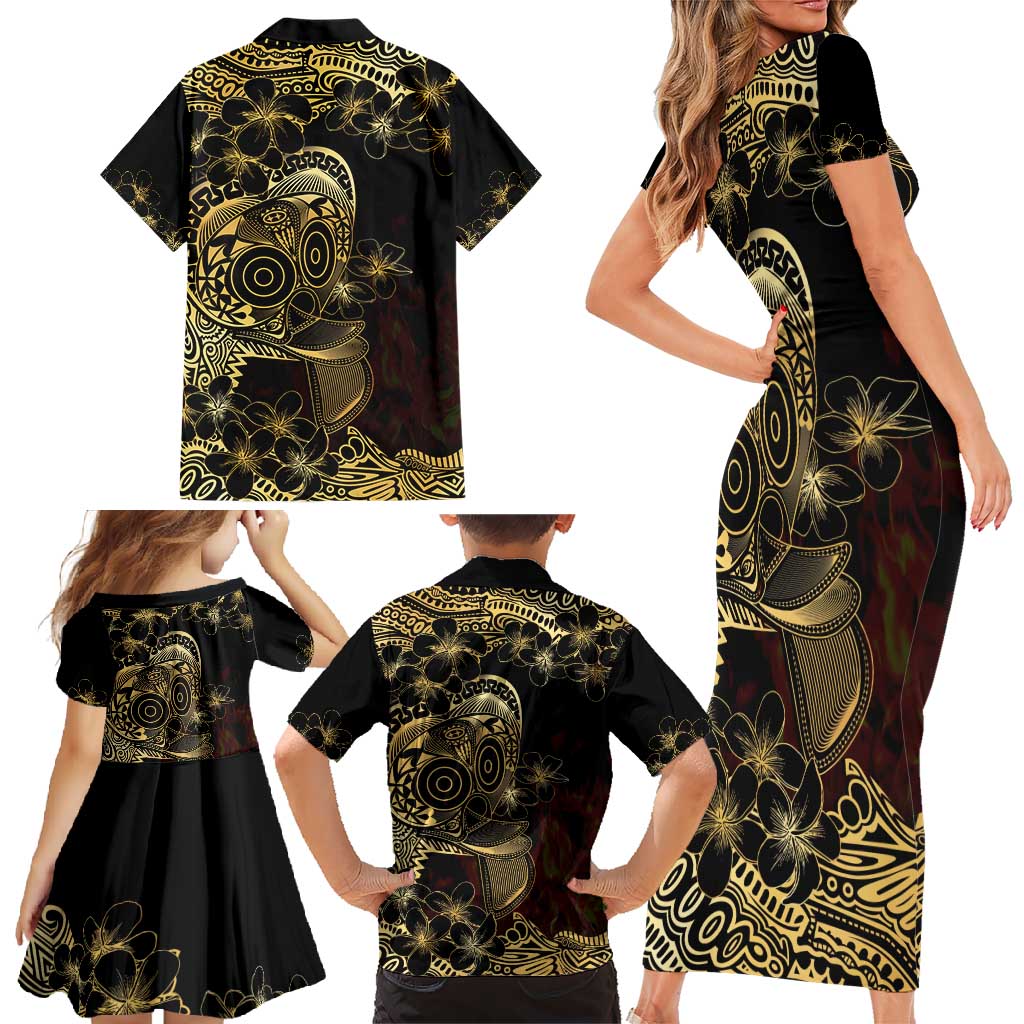 Frangipani Festival Rabaul Family Matching Short Sleeve Bodycon Dress and Hawaiian Shirt PNG Tribal Baining Mask Tattoo - Polynesian Pride