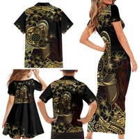 Frangipani Festival Rabaul Family Matching Short Sleeve Bodycon Dress and Hawaiian Shirt PNG Tribal Baining Mask Tattoo - Polynesian Pride