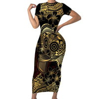 Frangipani Festival Rabaul Family Matching Short Sleeve Bodycon Dress and Hawaiian Shirt PNG Tribal Baining Mask Tattoo - Polynesian Pride