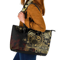 Frangipani Festival Rabaul Leather Tote Bag PNG Tribal Baining Mask Tattoo - Polynesian Pride