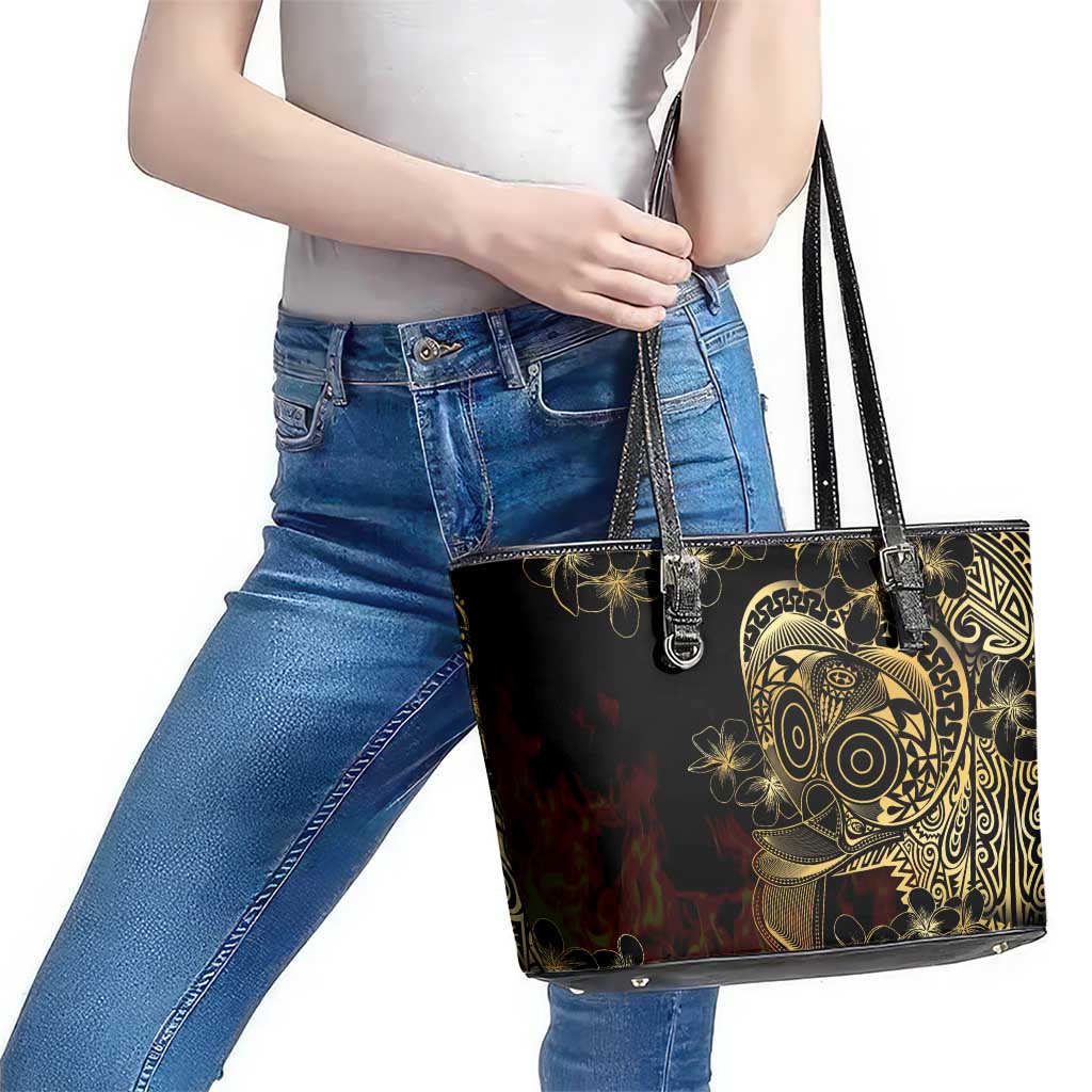 Frangipani Festival Rabaul Leather Tote Bag PNG Tribal Baining Mask Tattoo - Polynesian Pride