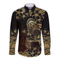 Frangipani Festival Rabaul Long Sleeve Button Shirt PNG Tribal Baining Mask Tattoo LT14 Unisex Black - Polynesian Pride