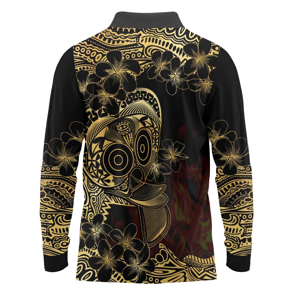 Frangipani Festival Rabaul Long Sleeve Polo Shirt PNG Tribal Baining Mask Tattoo - Polynesian Pride