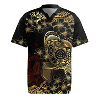 Frangipani Festival Rabaul Rugby Jersey PNG Tribal Baining Mask Tattoo LT14 Black - Polynesian Pride
