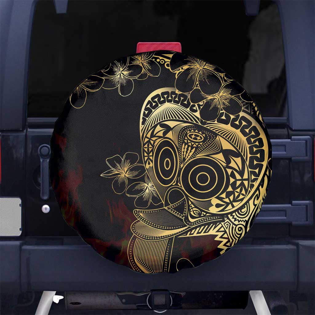 Frangipani Festival Rabaul Spare Tire Cover PNG Tribal Baining Mask Tattoo - Polynesian Pride