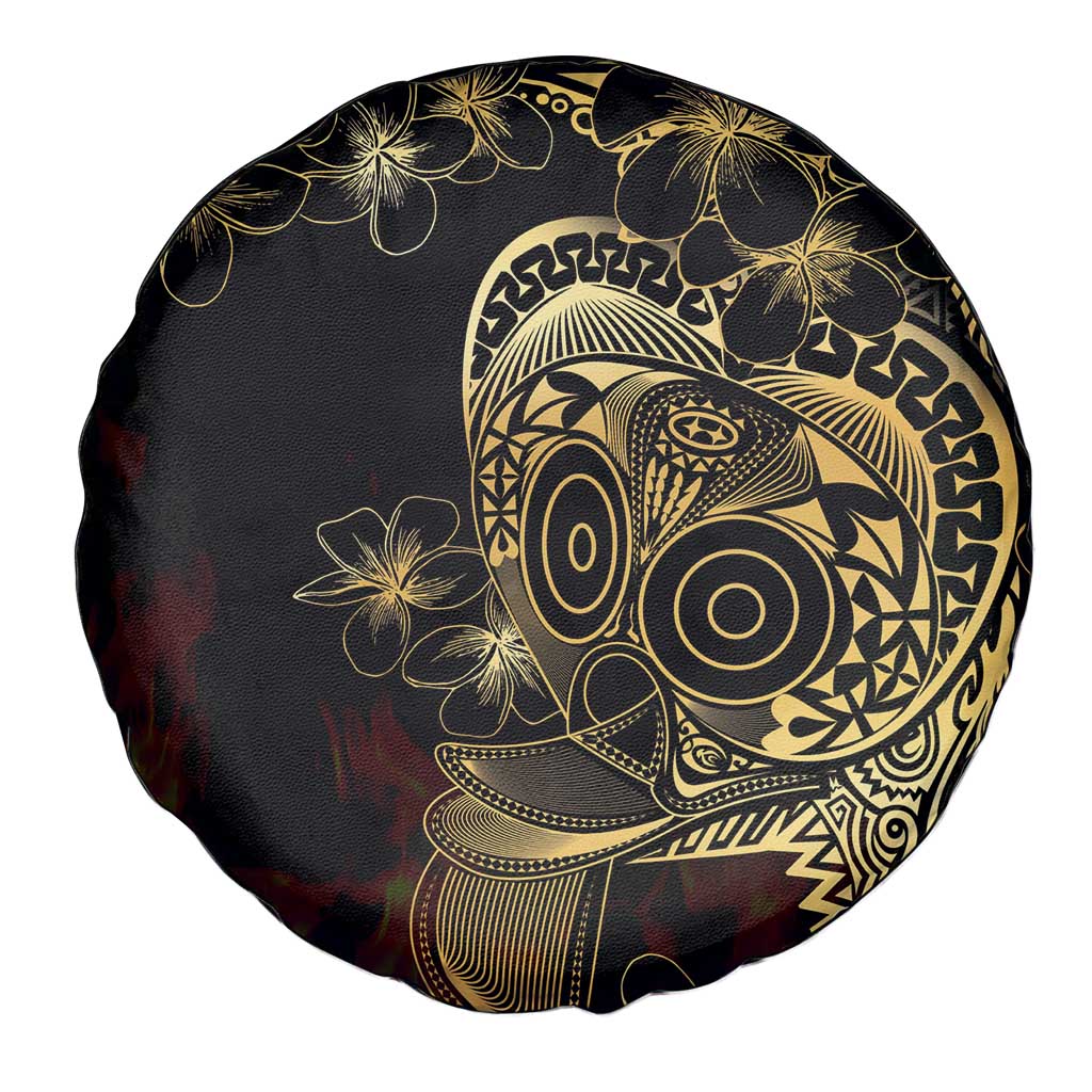 Frangipani Festival Rabaul Spare Tire Cover PNG Tribal Baining Mask Tattoo - Polynesian Pride
