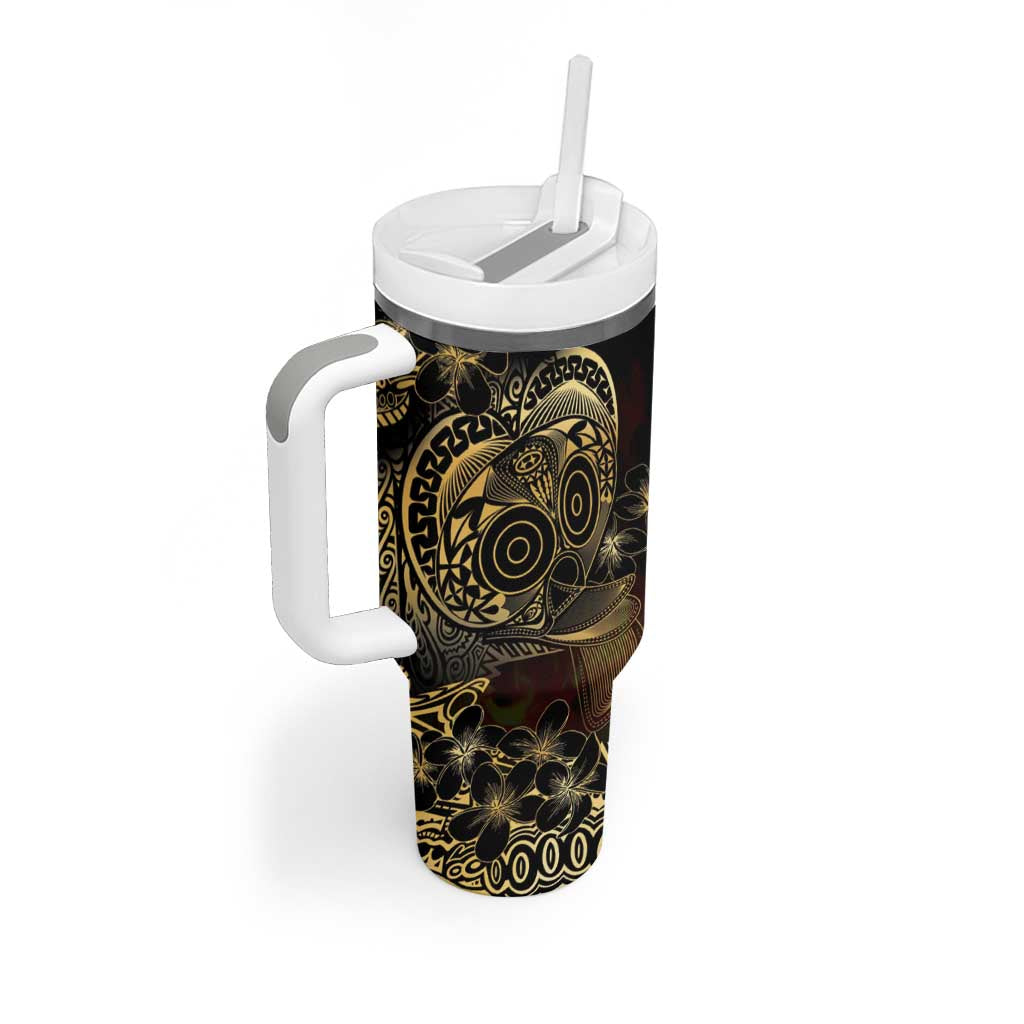 Frangipani Festival Rabaul Tumbler With Handle PNG Tribal Baining Mask Tattoo - Polynesian Pride