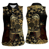 Frangipani Festival Rabaul Women Sleeveless Polo Shirt PNG Tribal Baining Mask Tattoo - Polynesian Pride