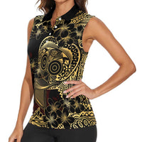 Frangipani Festival Rabaul Women Sleeveless Polo Shirt PNG Tribal Baining Mask Tattoo - Polynesian Pride