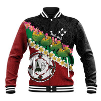 Frangipani Festival Rabaul East New Britain Baseball Jacket Dukduk Dance With Plumeria LT14 Unisex Red - Polynesian Pride