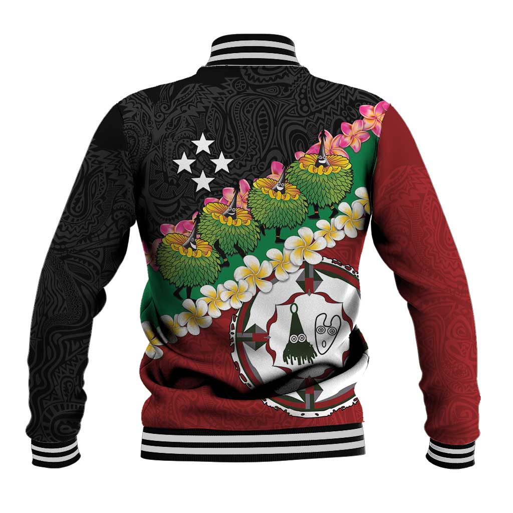 Frangipani Festival Rabaul East New Britain Baseball Jacket Dukduk Dance With Plumeria LT14 - Polynesian Pride