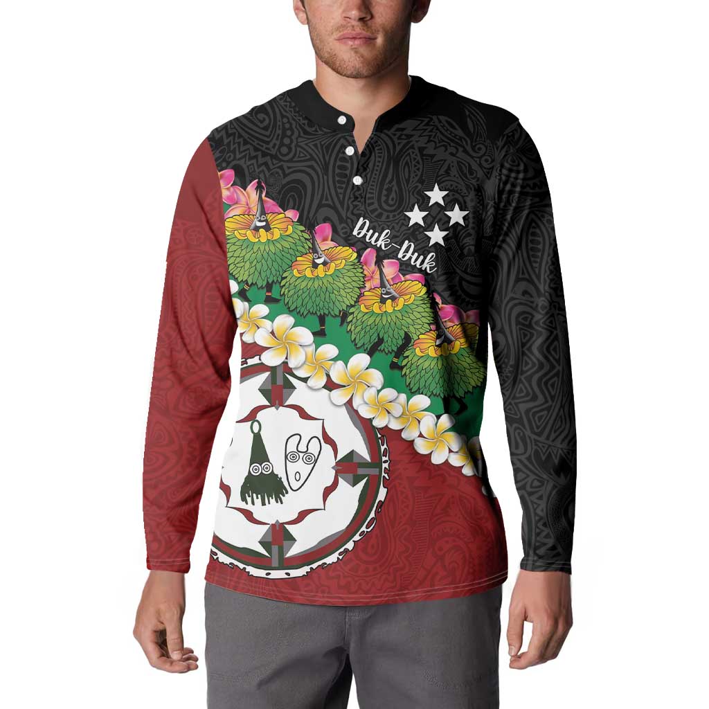 Frangipani Festival Rabaul East New Britain Button Sweatshirt Dukduk Dance With Plumeria LT14 - Polynesian Pride