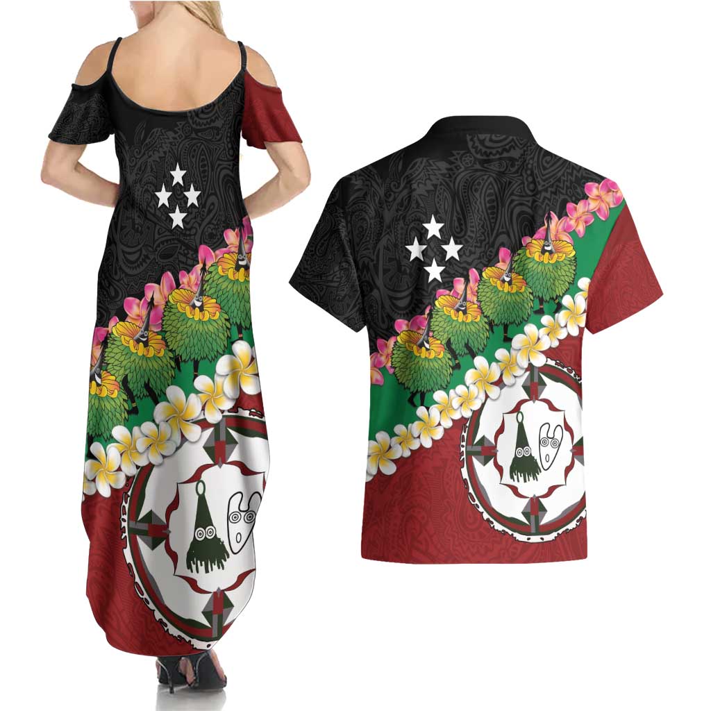 Frangipani Festival Rabaul East New Britain Couples Matching Summer Maxi Dress and Hawaiian Shirt Dukduk Dance With Plumeria - Polynesian Pride
