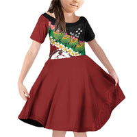 Frangipani Festival Rabaul East New Britain Family Matching Off Shoulder Short Dress and Hawaiian Shirt Dukduk Dance With Plumeria - Polynesian Pride