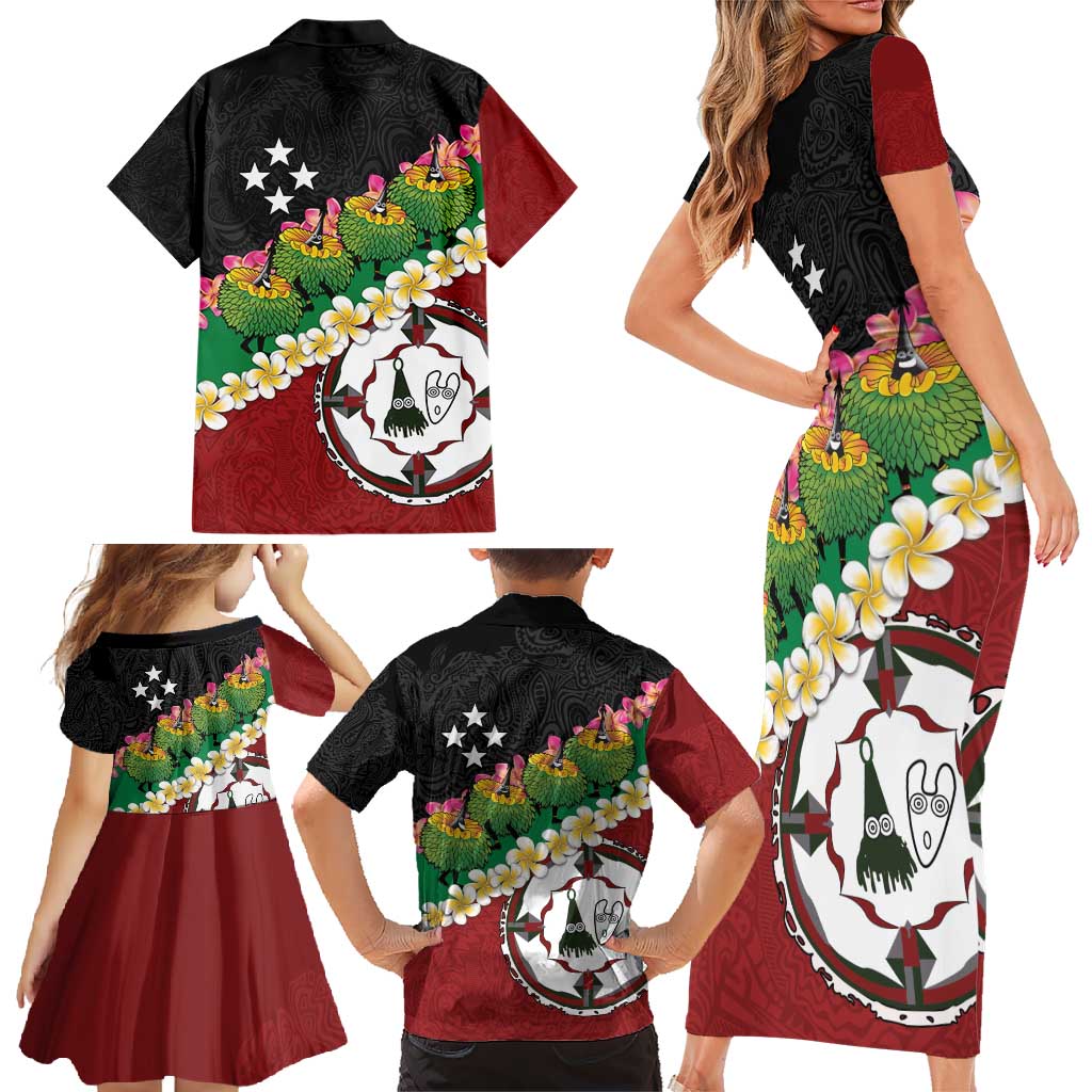 Frangipani Festival Rabaul East New Britain Family Matching Short Sleeve Bodycon Dress and Hawaiian Shirt Dukduk Dance With Plumeria - Polynesian Pride