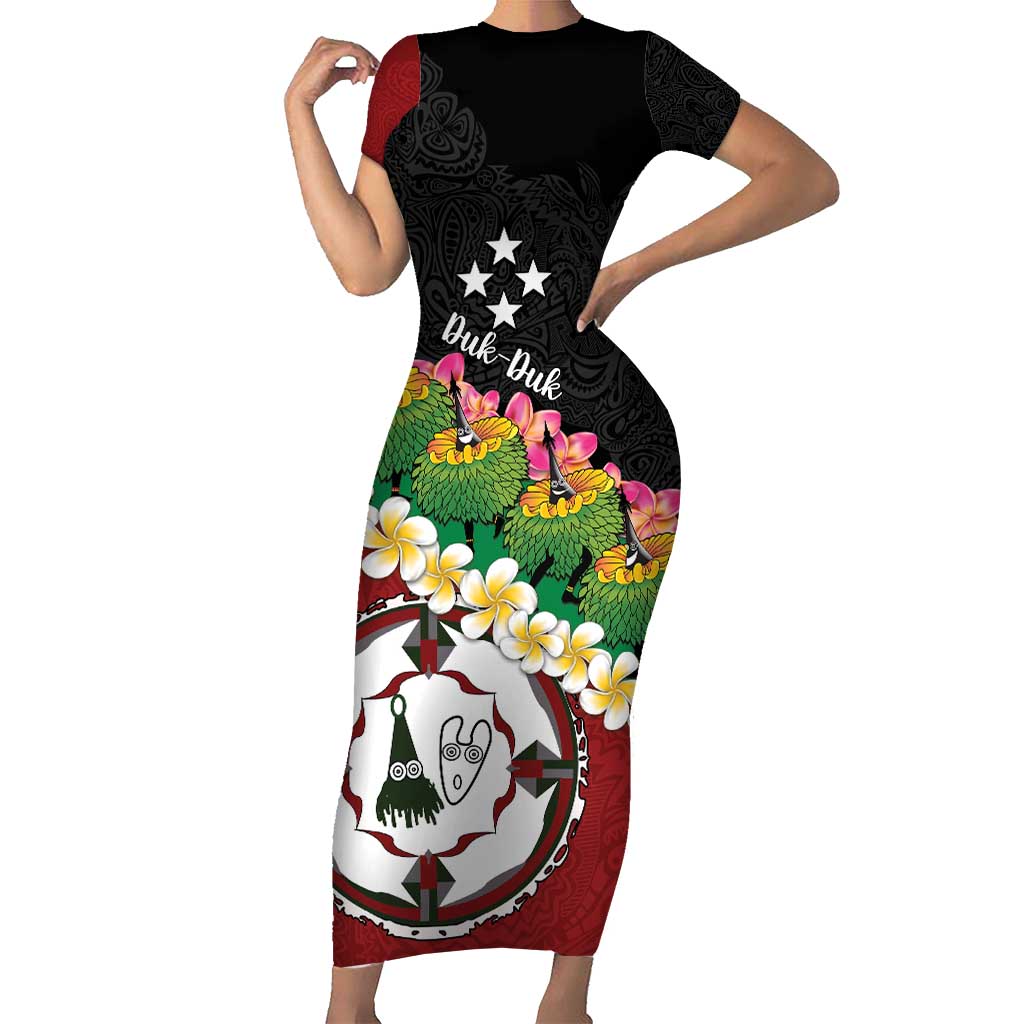 Frangipani Festival Rabaul East New Britain Family Matching Short Sleeve Bodycon Dress and Hawaiian Shirt Dukduk Dance With Plumeria - Polynesian Pride