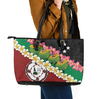 Frangipani Festival Rabaul East New Britain Leather Tote Bag Dukduk Dance With Plumeria - Polynesian Pride