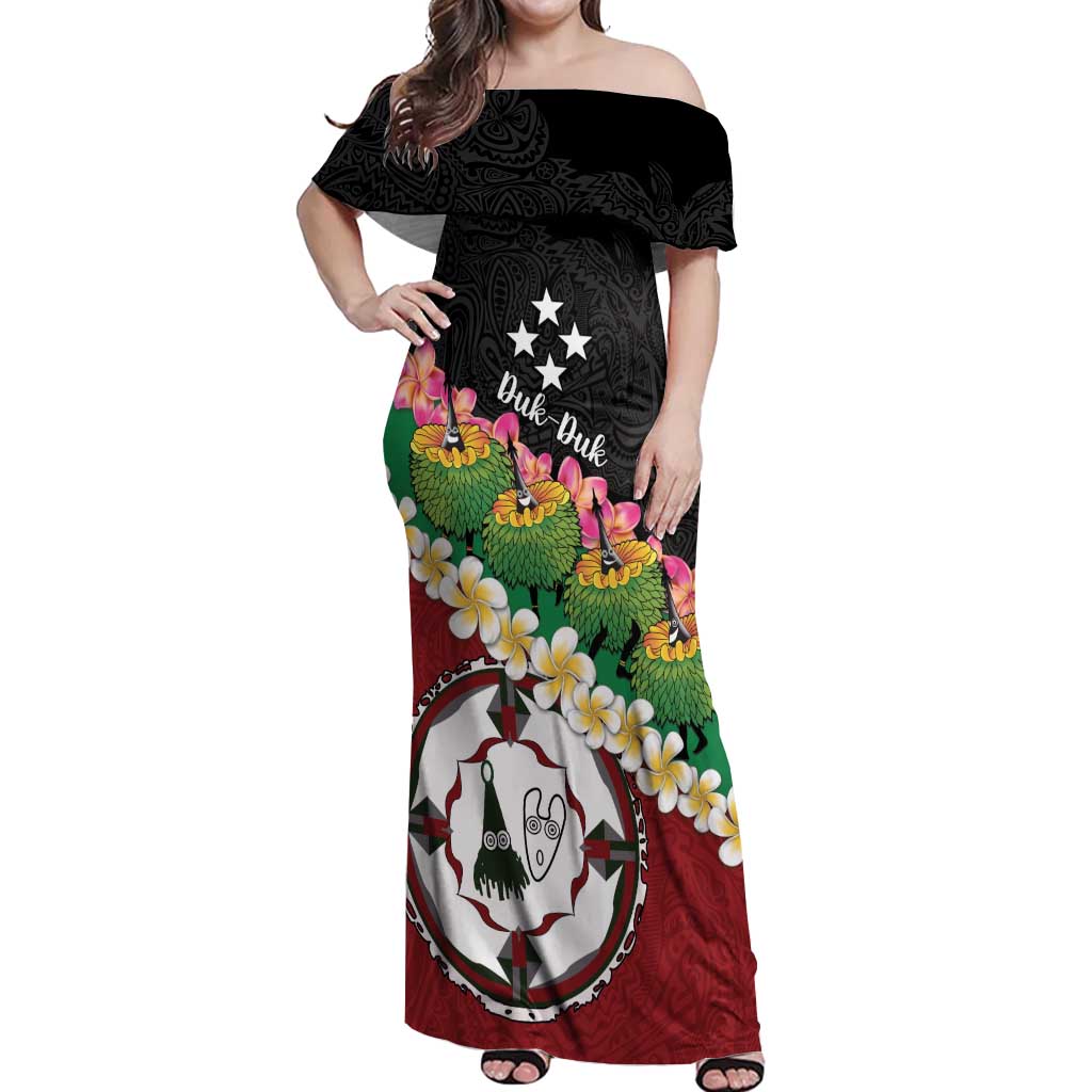 Frangipani Festival Rabaul East New Britain Off Shoulder Maxi Dress Dukduk Dance With Plumeria - Polynesian Pride