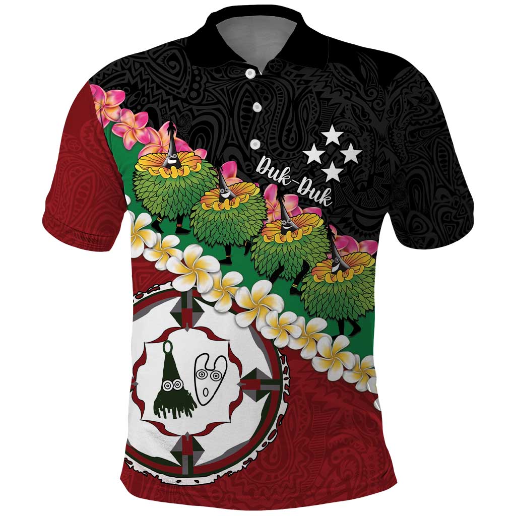 Frangipani Festival Rabaul East New Britain Polo Shirt Dukduk Dance With Plumeria - Polynesian Pride