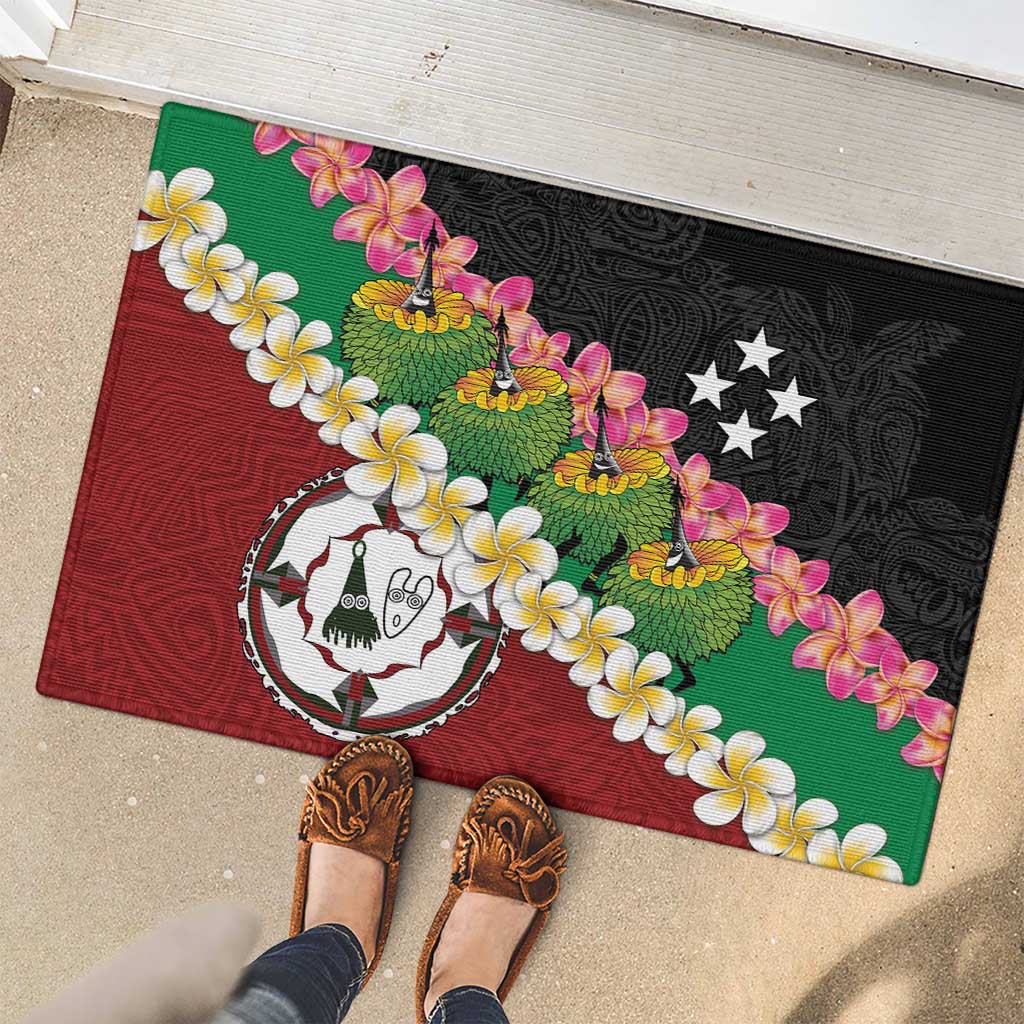 Frangipani Festival Rabaul East New Britain Rubber Doormat Dukduk Dance With Plumeria LT14 - Polynesian Pride