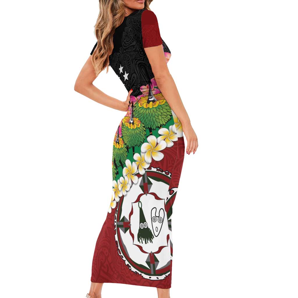 Frangipani Festival Rabaul East New Britain Short Sleeve Bodycon Dress Dukduk Dance With Plumeria - Polynesian Pride