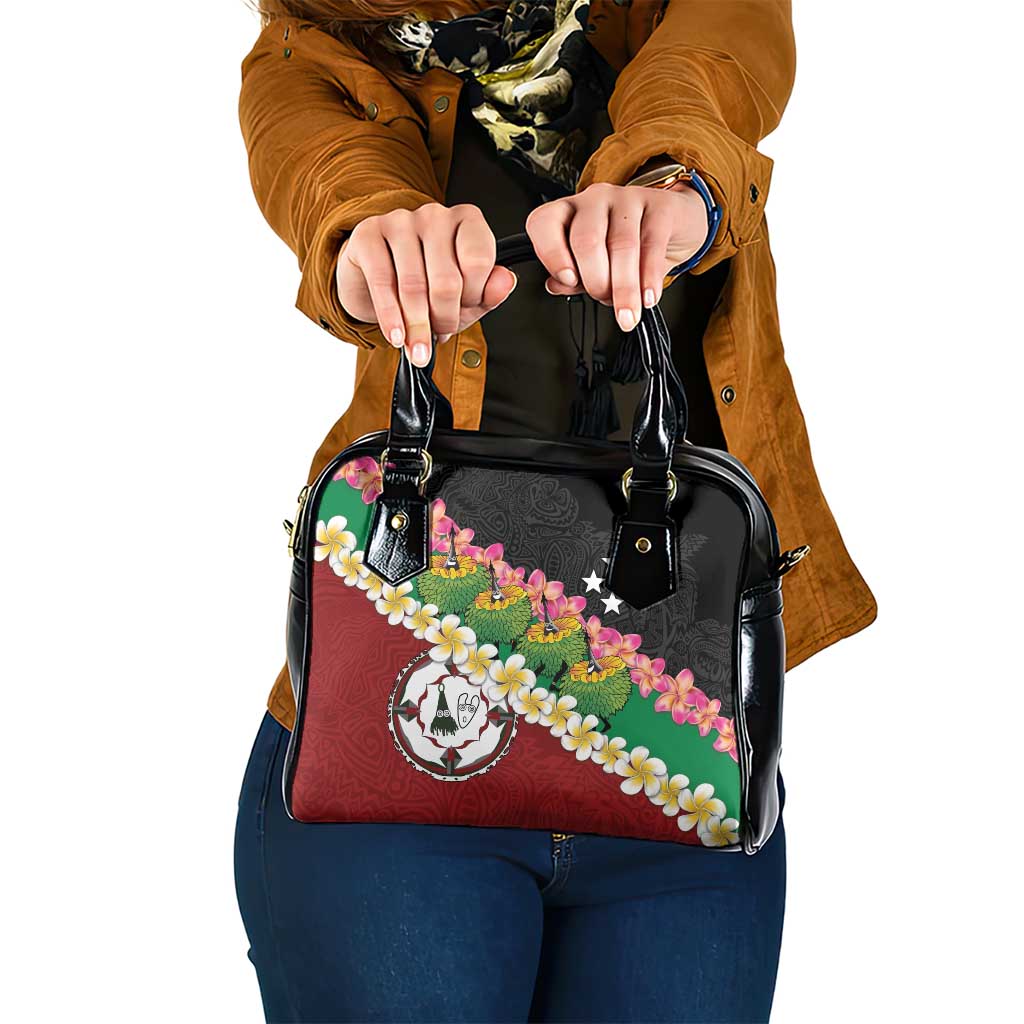 Frangipani Festival Rabaul East New Britain Shoulder Handbag Dukduk Dance With Plumeria - Polynesian Pride