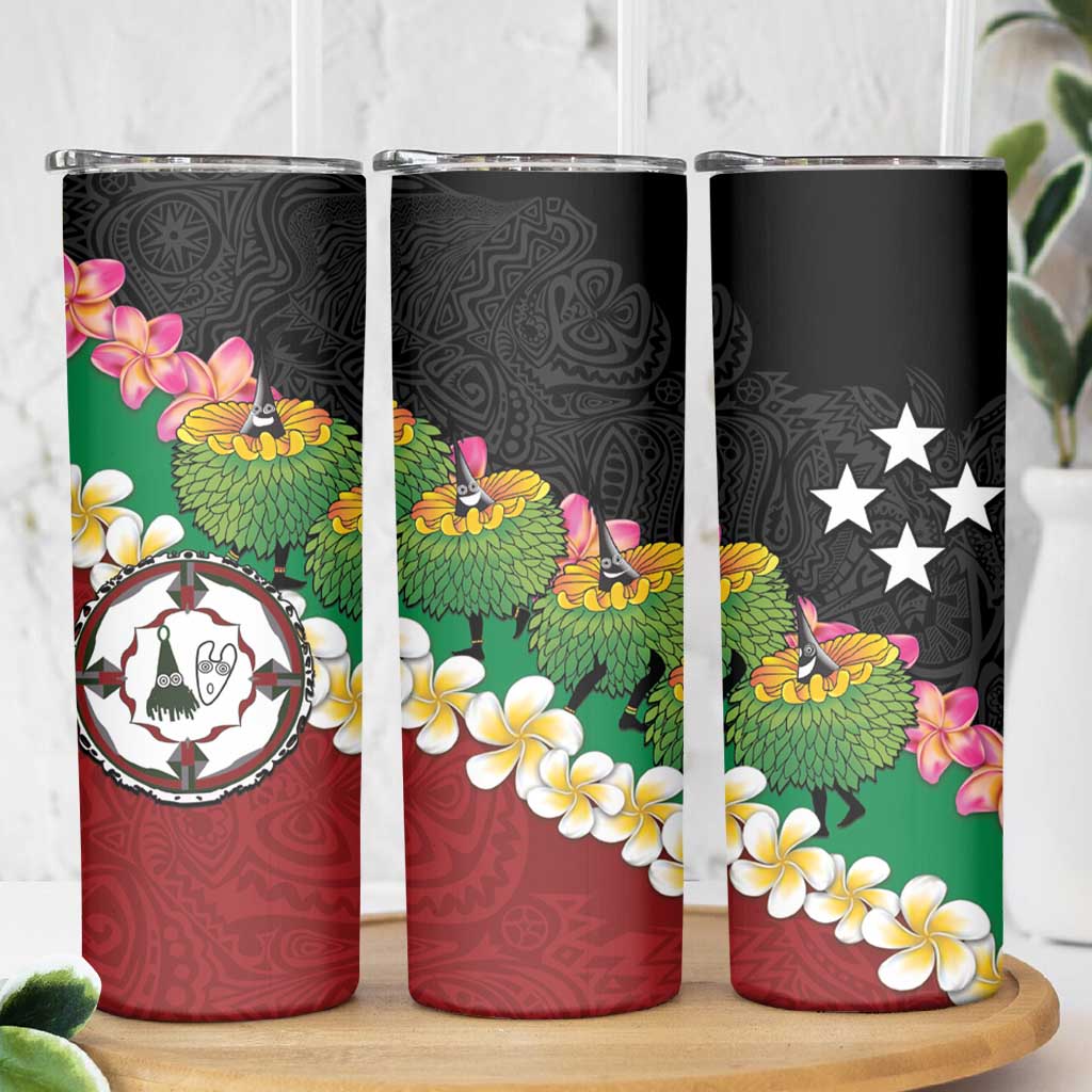 Frangipani Festival Rabaul East New Britain Skinny Tumbler Dukduk Dance With Plumeria - Polynesian Pride