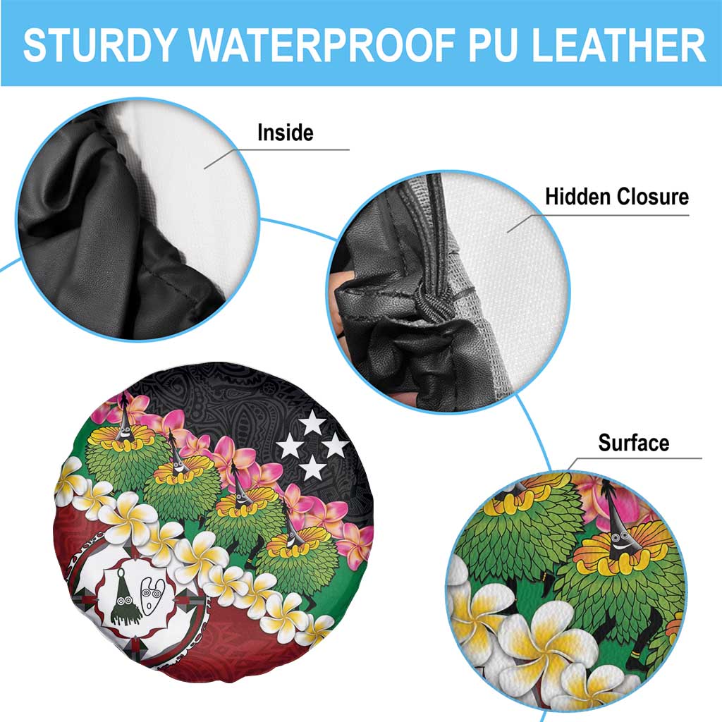 Frangipani Festival Rabaul East New Britain Spare Tire Cover Dukduk Dance With Plumeria - Polynesian Pride