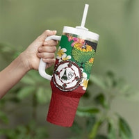 Frangipani Festival Rabaul East New Britain Tumbler With Handle Dukduk Dance With Plumeria - Polynesian Pride