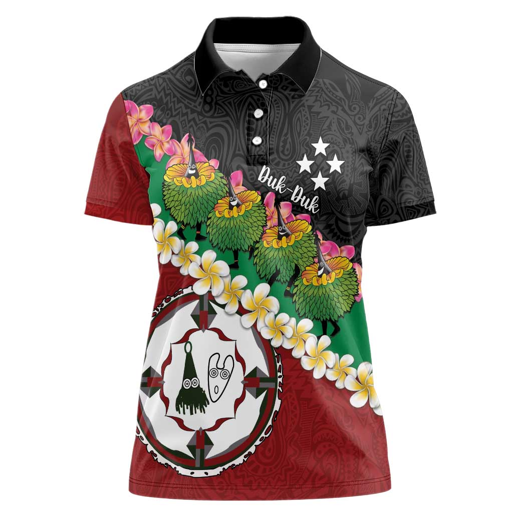 Frangipani Festival Rabaul East New Britain Women Polo Shirt Dukduk Dance With Plumeria - Polynesian Pride