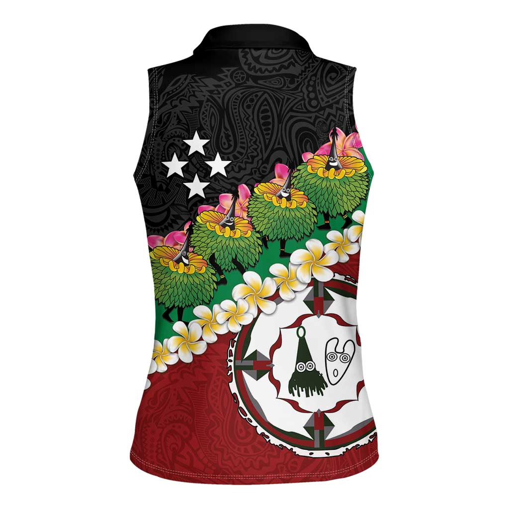 Frangipani Festival Rabaul East New Britain Women Sleeveless Polo Shirt Dukduk Dance With Plumeria - Polynesian Pride